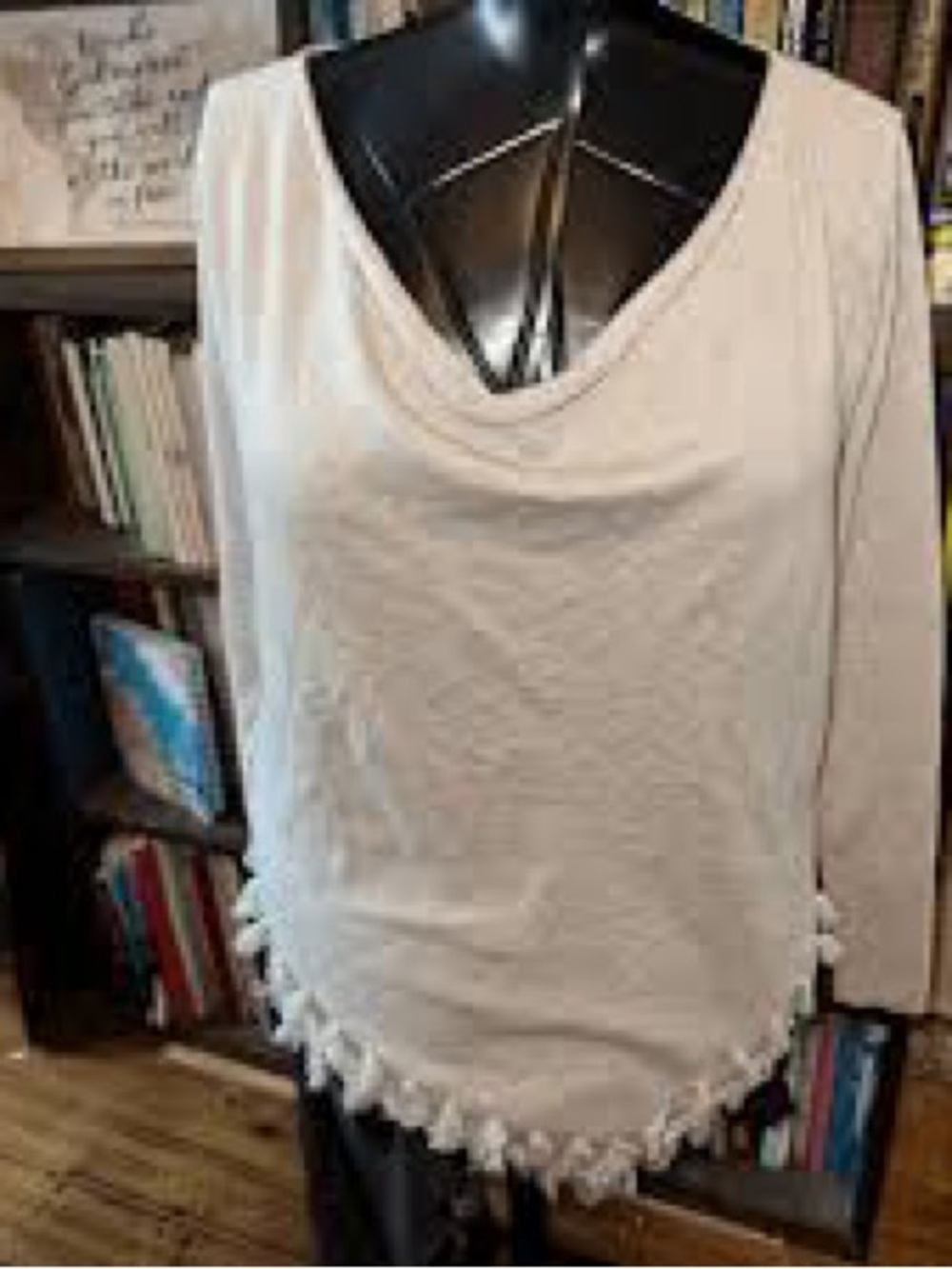 Women's Cream Long-Sleeve Top with Tassel Hem